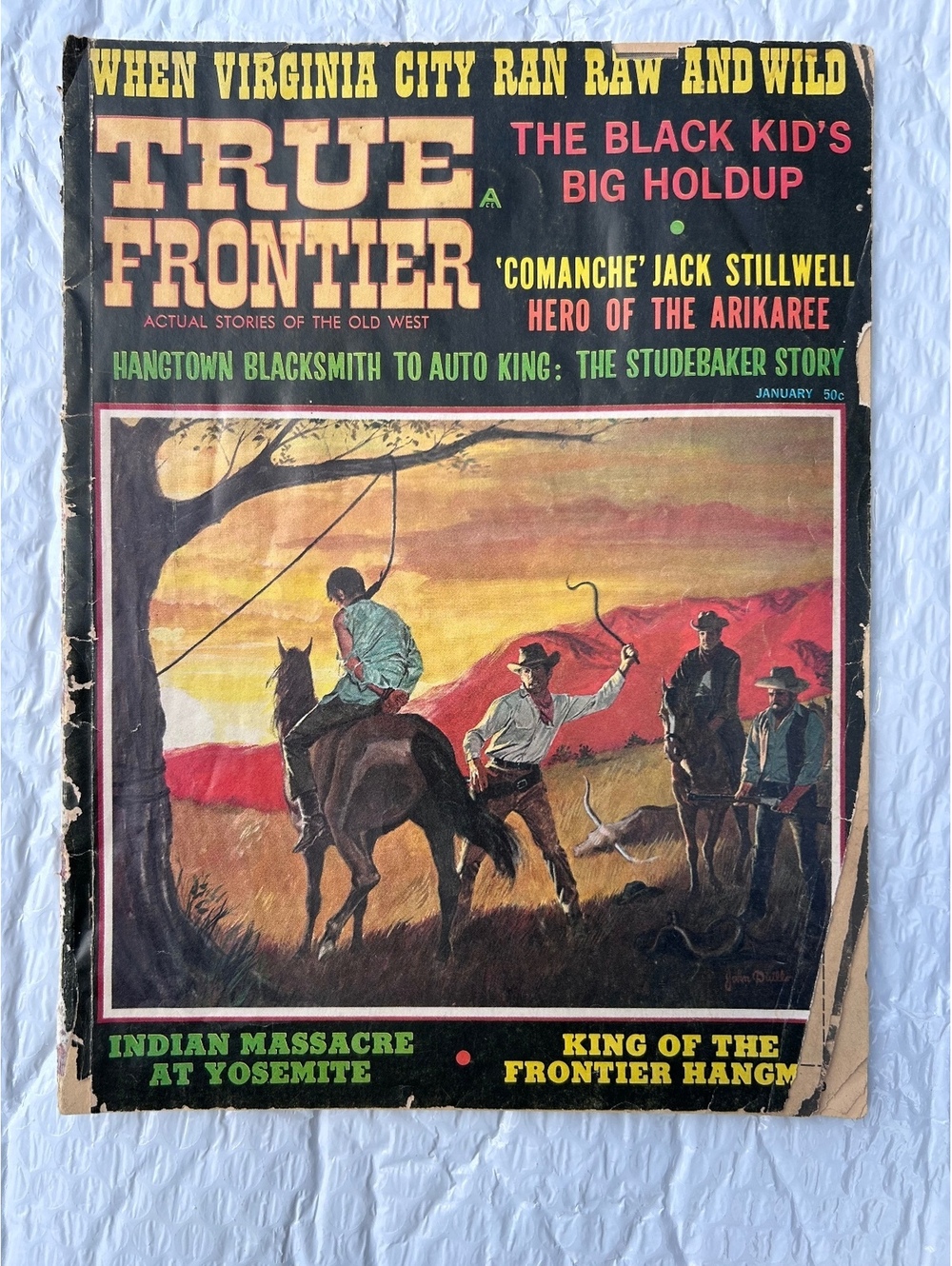 True Frontier Vintage Western Pulp Magazine January Issue - Indian Massacre RDB